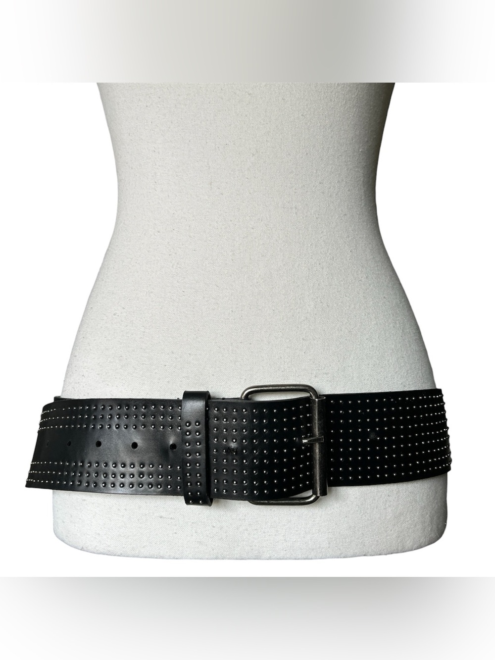 Y2K Grunge Style Faux Leather Black and Silver Chunky Studded Belt